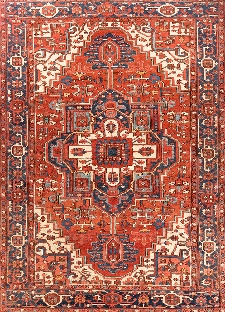 aalam red and orange wool Hand Knotted Rug - HeadShot