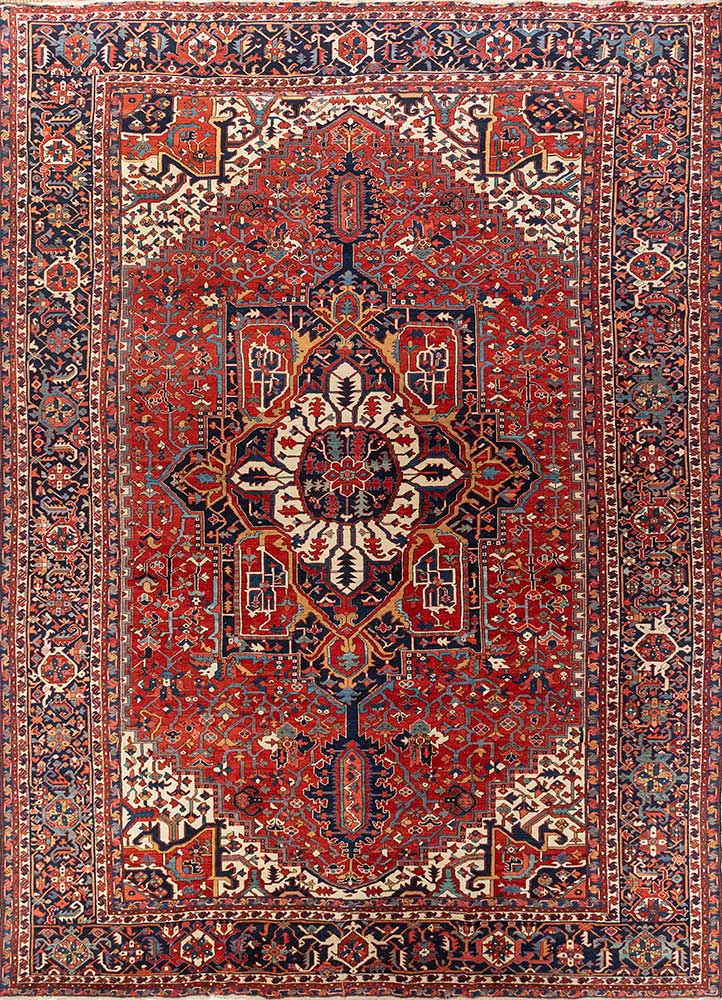 aalam red and orange wool Hand Knotted Rug - HeadShot