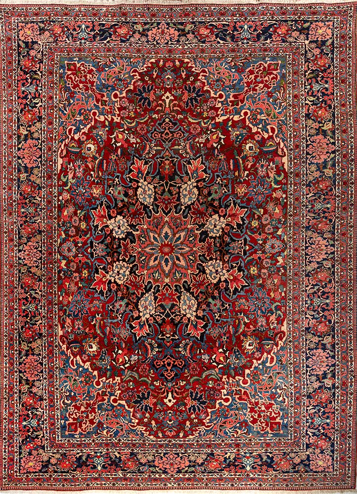 aalam red and orange wool Hand Knotted Rug - HeadShot