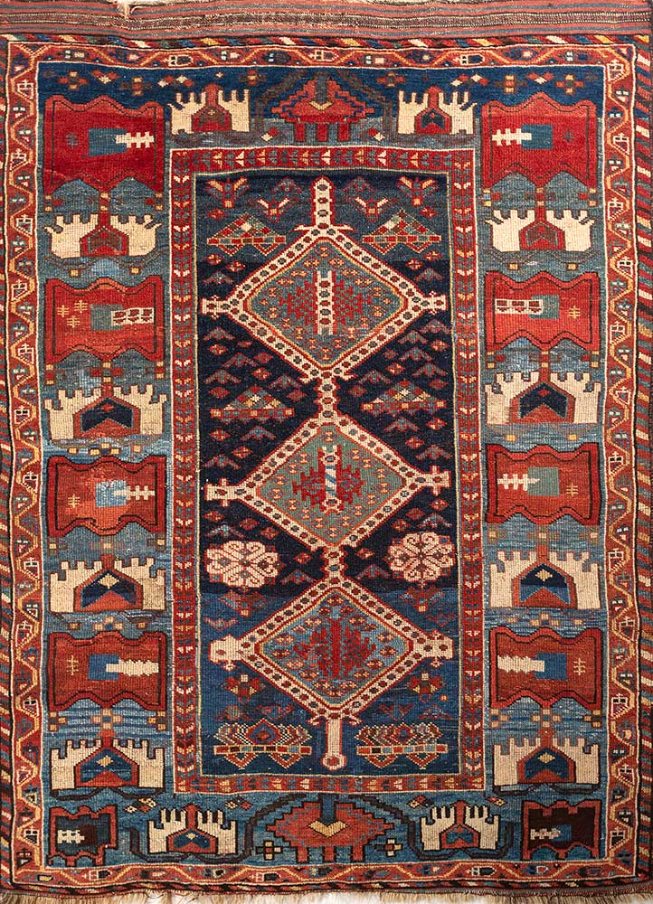 aalam blue wool Hand Knotted Rug - HeadShot