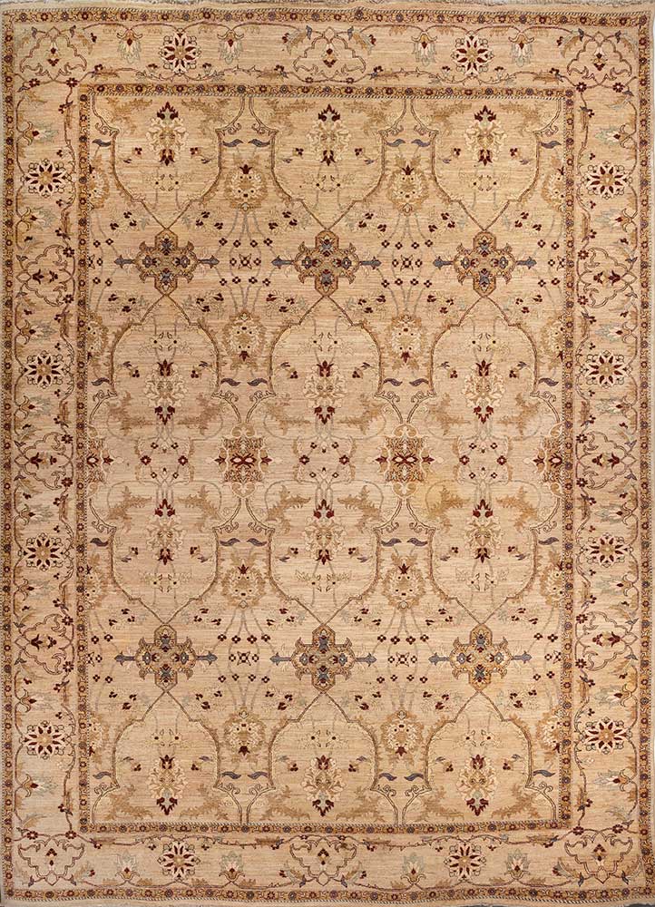 aalam red and orange wool Hand Knotted Rug - HeadShot