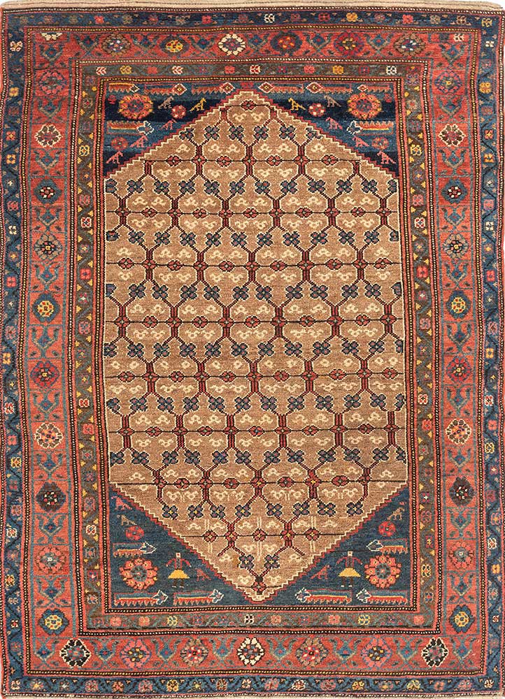 Kurdish     (C.1900) beige and brown wool Hand Knotted Rug