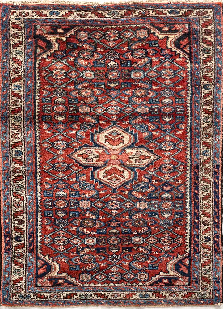 aalam red and orange wool Hand Knotted Rug - HeadShot