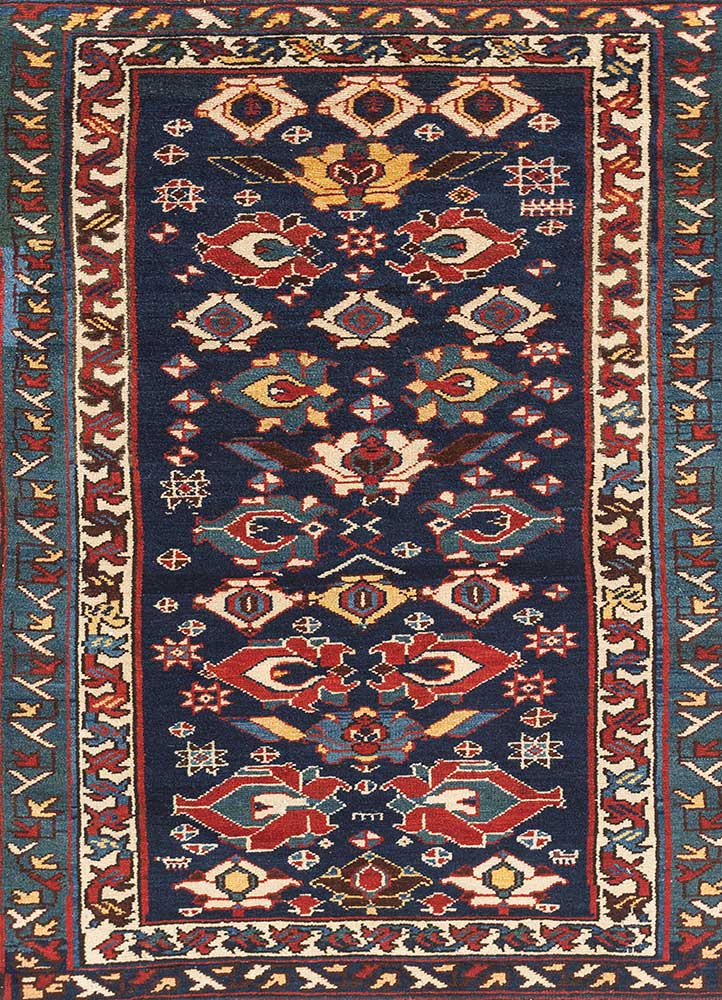 aalam blue wool Hand Knotted Rug - HeadShot