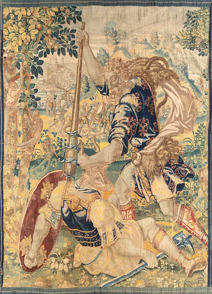 Brussels City, Belgium (C.1600) blue wool Hand woven Rug