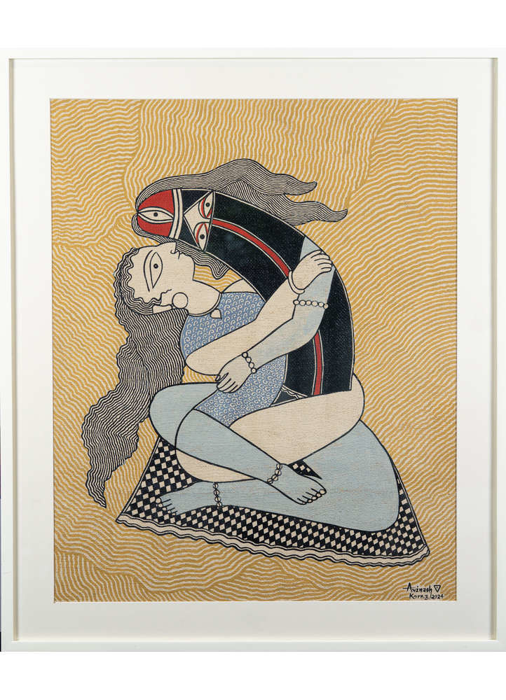 Contemporary Madhubani neutral  Art Work Rug
