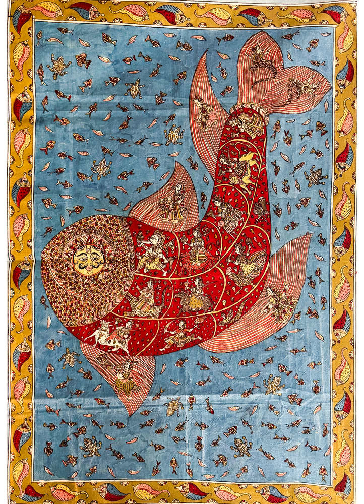 Fish with Goddesses vibrant  Art Work Rug