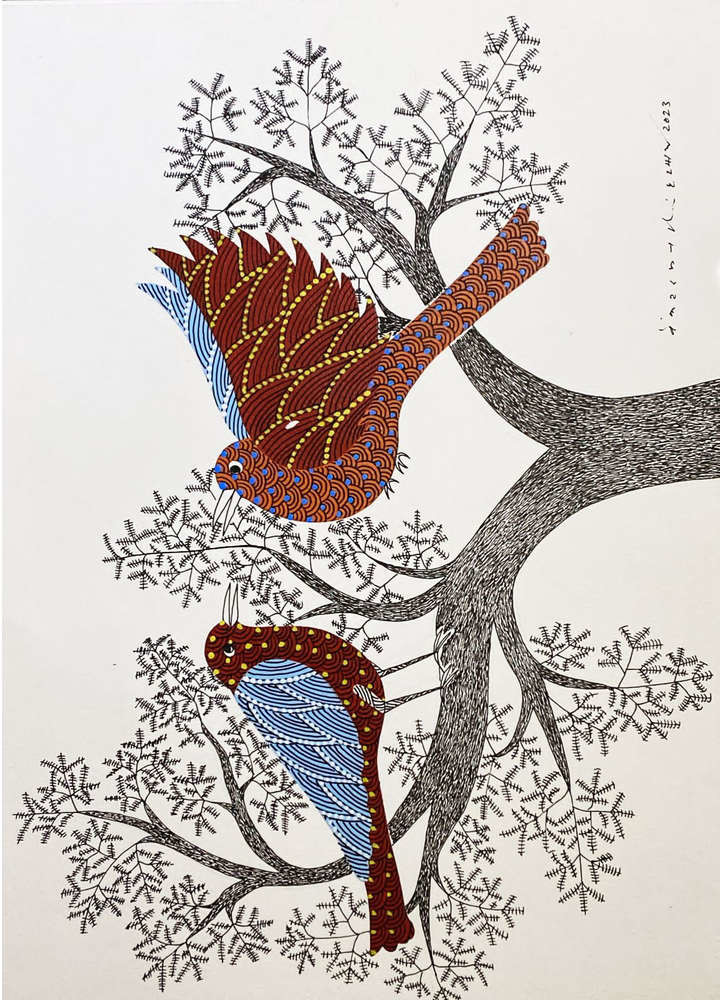 Sparrow on the Branches neutral  Art Work Rug