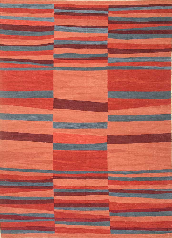 indusbar red and orange cotton Flat Weaves Rug - HeadShot