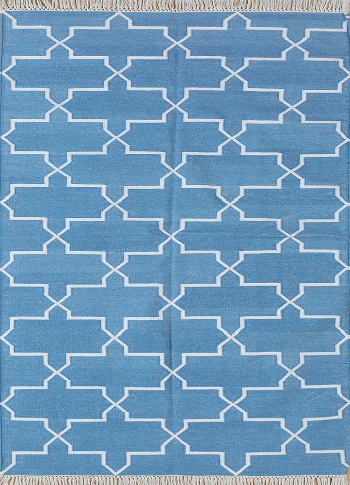 indusbar blue cotton Flat Weaves Rug - HeadShot