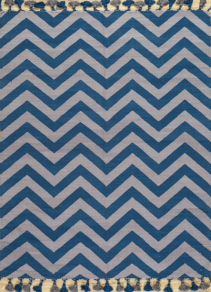 indusbar blue cotton Flat Weaves Rug - HeadShot