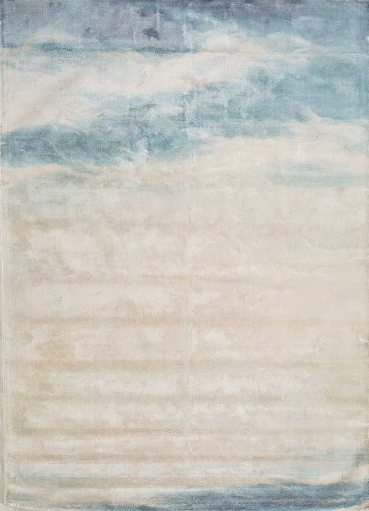 basis blue wool and viscose Hand Loom Rug - HeadShot