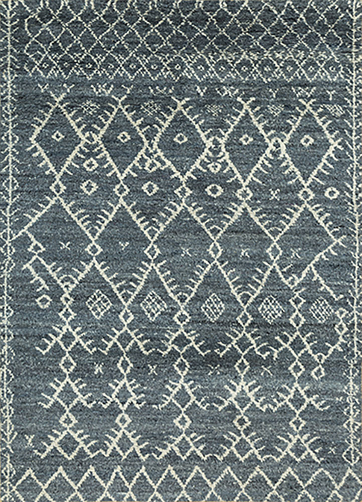 zuri blue wool Hand Knotted Rug - HeadShot