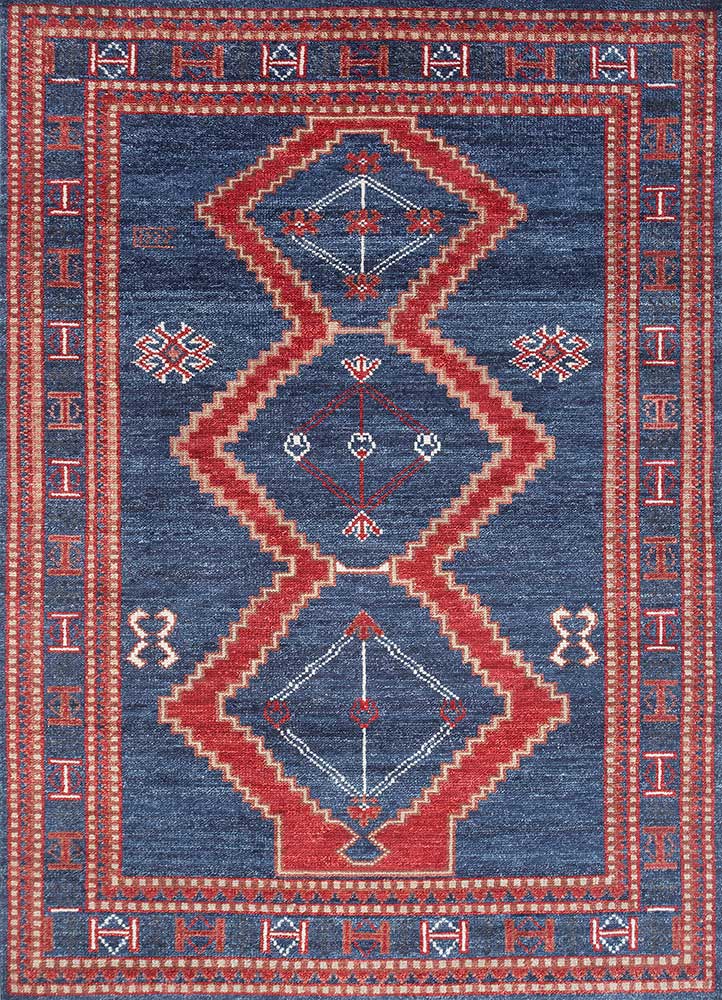 savana blue wool Hand Knotted Rug - HeadShot