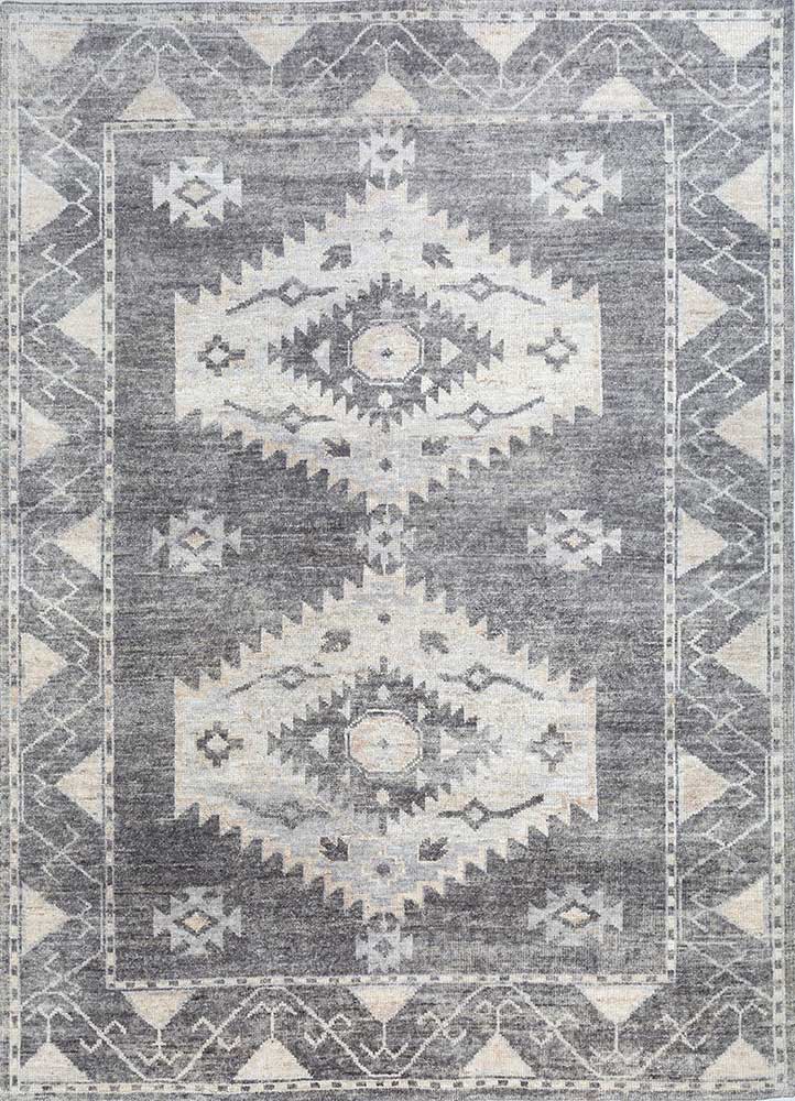 savana grey and black wool Hand Knotted Rug - HeadShot