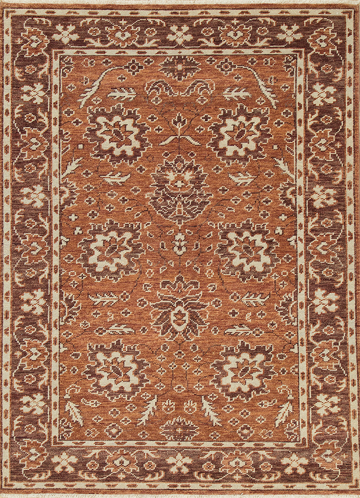 aurora red and orange wool Hand Knotted Rug - HeadShot