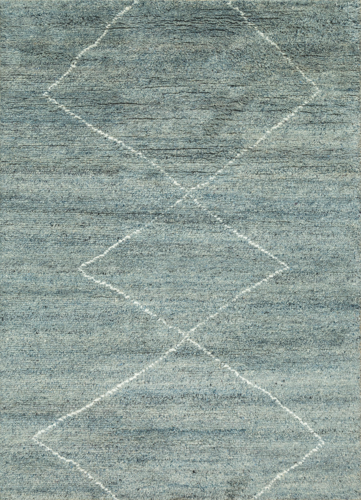 zuri blue wool Hand Knotted Rug - HeadShot