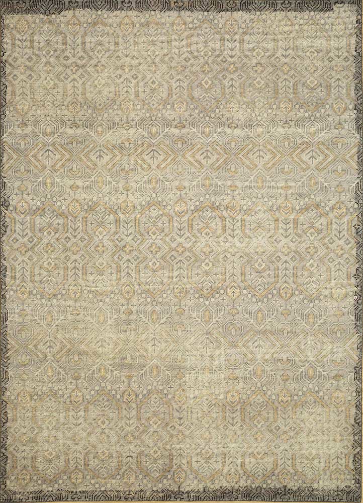  beige and brown wool Hand Knotted Rug