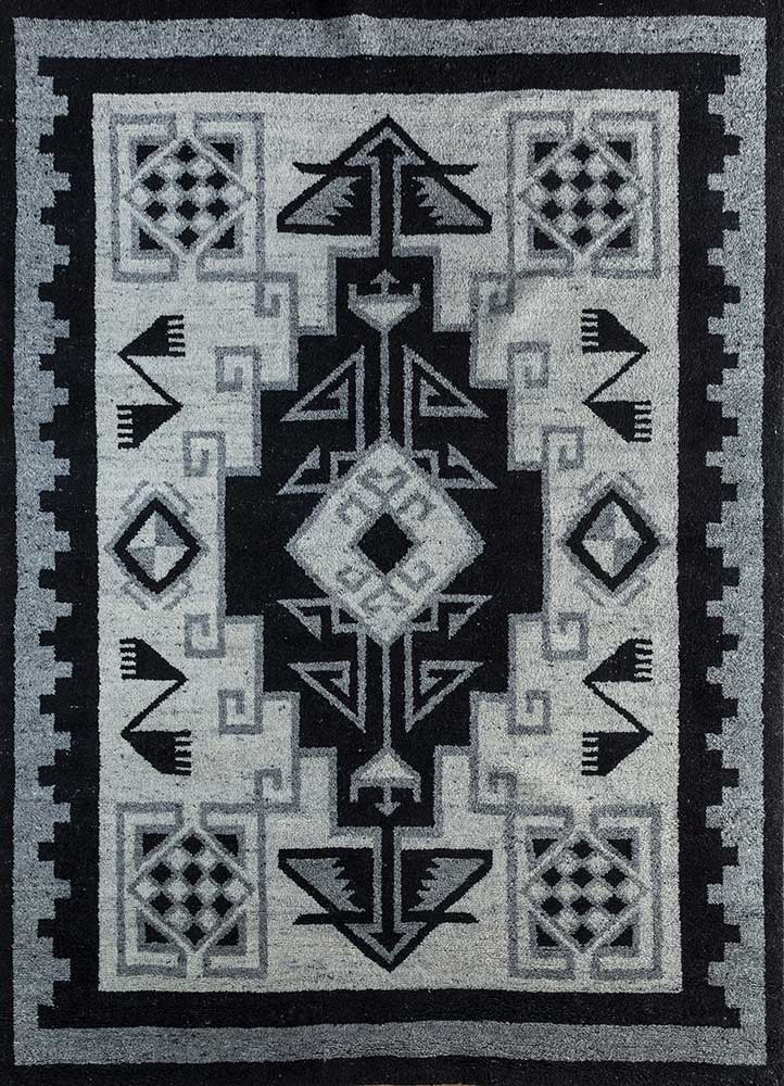 clan grey and black wool Hand Knotted Rug - HeadShot