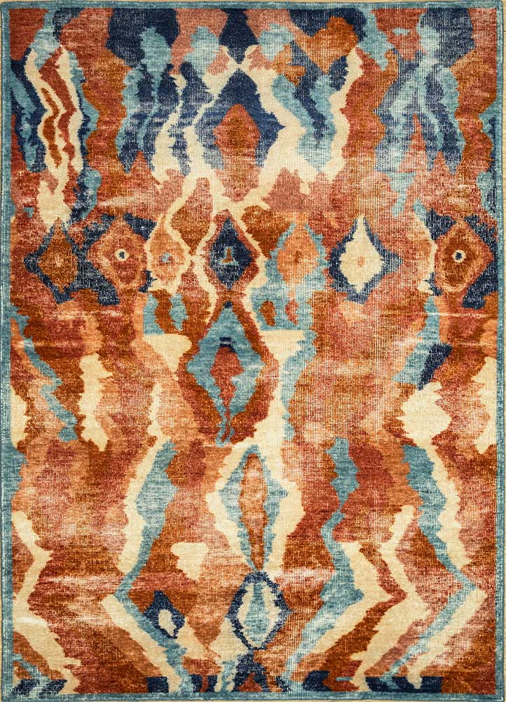 erbe red and orange wool Hand Knotted Rug - HeadShot