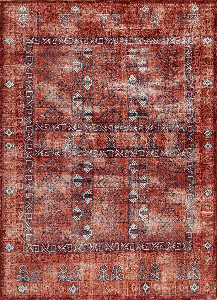 erbe red and orange wool Hand Knotted Rug - HeadShot