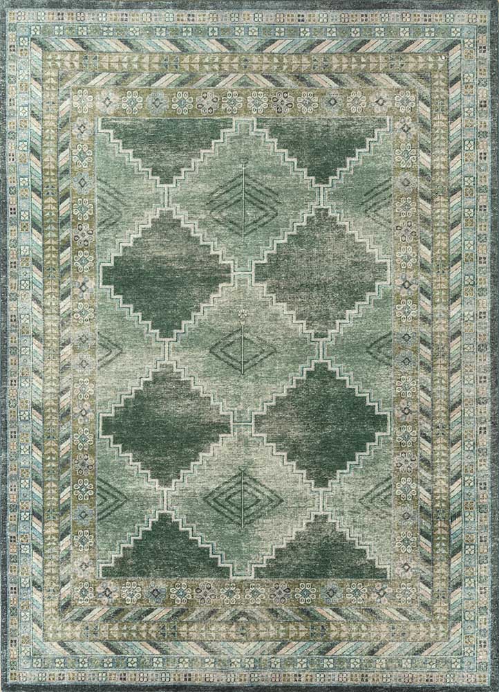  green wool Hand Knotted Rug