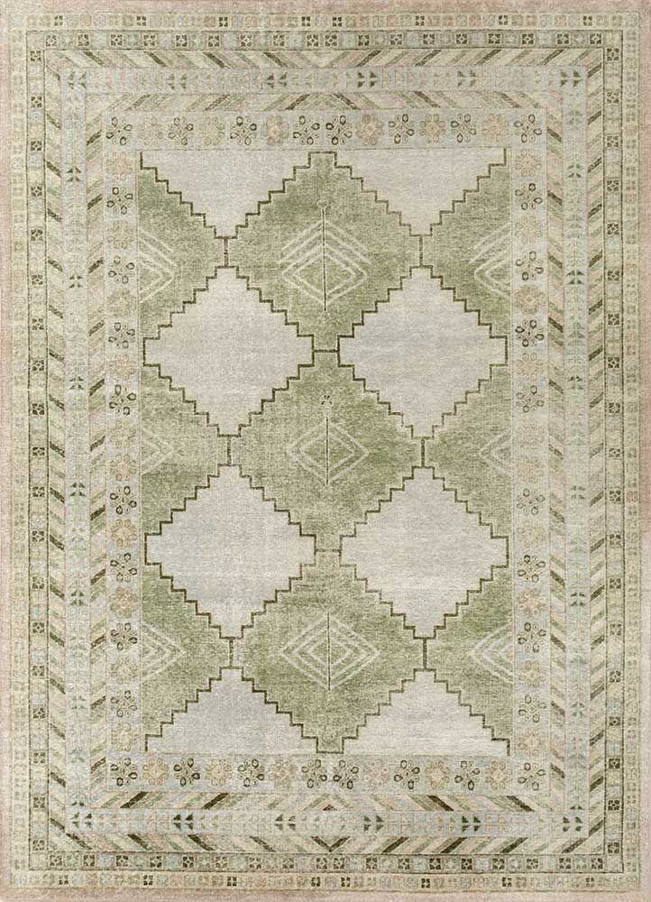  green wool Hand Knotted Rug