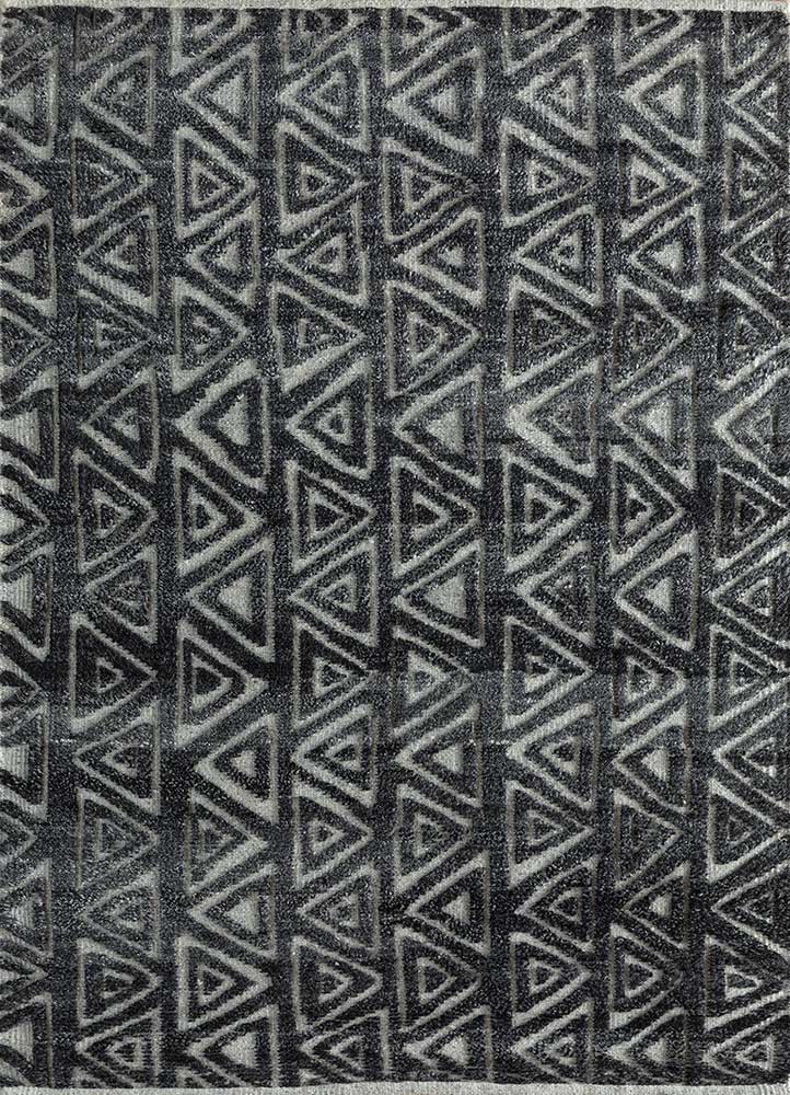 clan grey and black wool Hand Knotted Rug - HeadShot