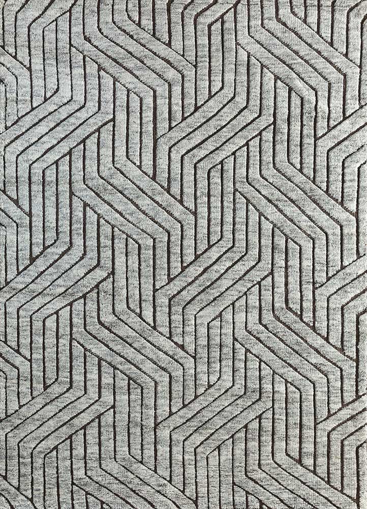 clan grey and black wool Hand Knotted Rug - HeadShot