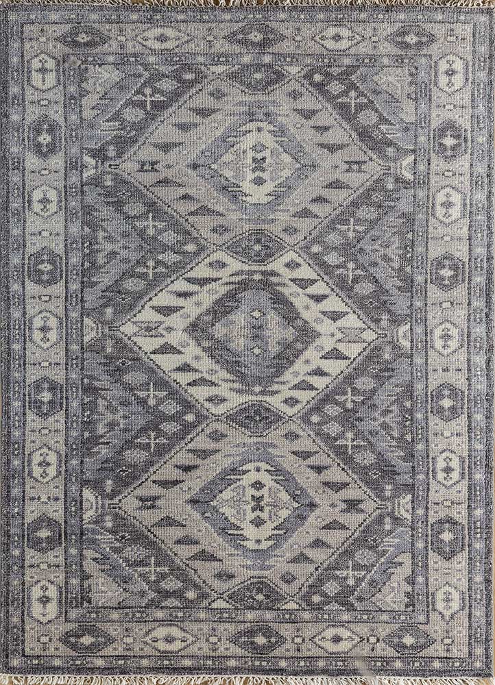 savana grey and black wool Hand Knotted Rug - HeadShot