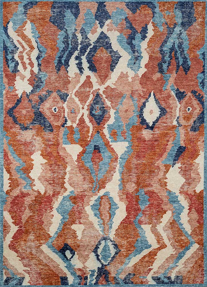 erbe red and orange wool Hand Knotted Rug - HeadShot