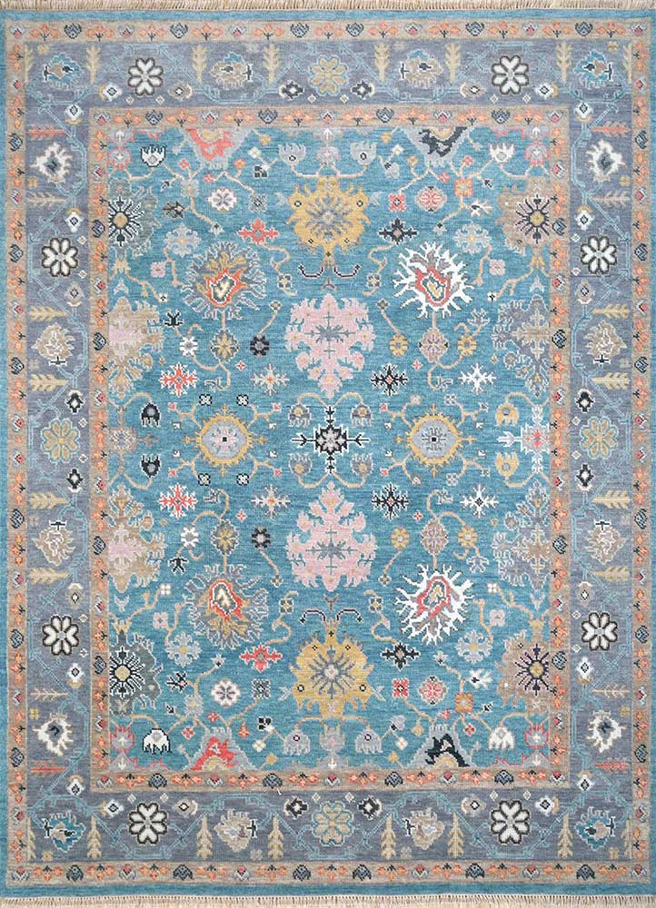 cyanna blue wool Hand Knotted Rug - HeadShot