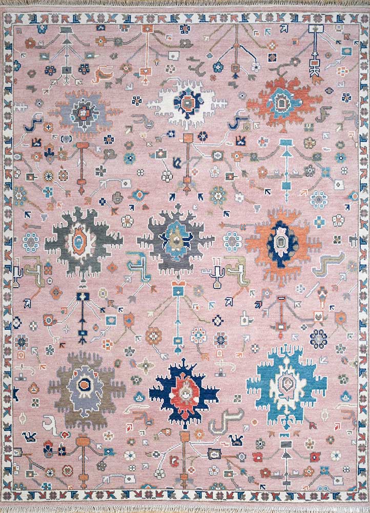 cyanna pink and purple wool Hand Knotted Rug - HeadShot