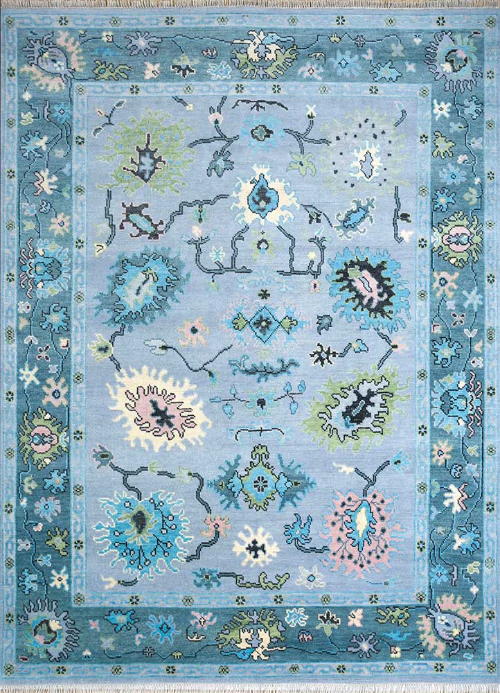 cyanna blue wool Hand Knotted Rug - HeadShot