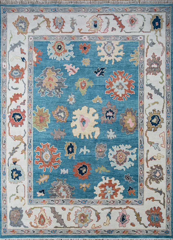 cyanna blue wool Hand Knotted Rug - HeadShot