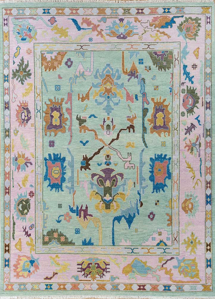 cyanna green wool Hand Knotted Rug - HeadShot