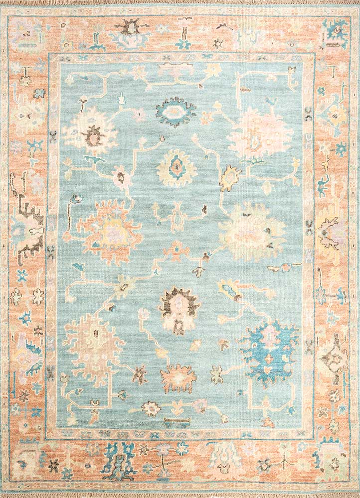 cyanna blue wool Hand Knotted Rug - HeadShot