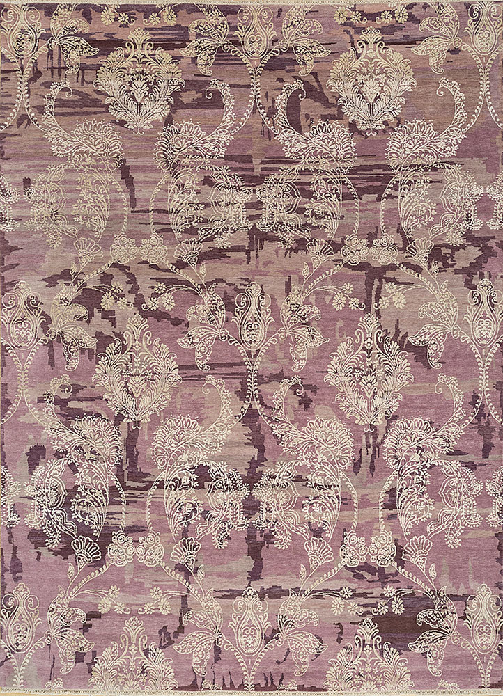 pansy pink and purple wool and silk Hand Knotted Rug - HeadShot