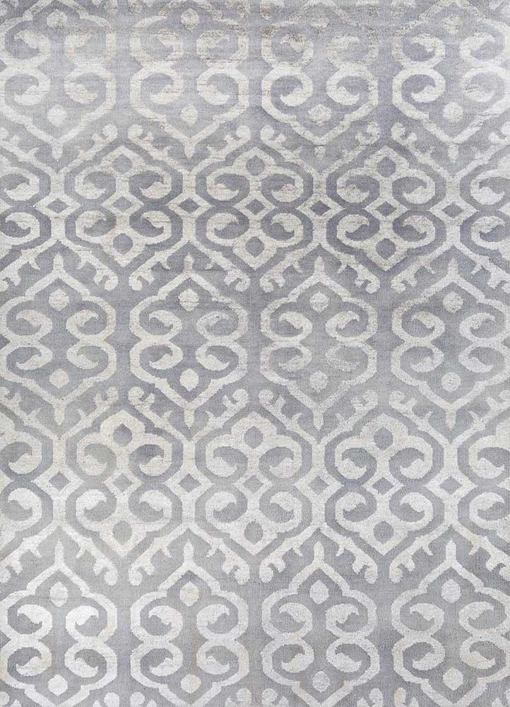  grey and black wool and viscose Hand Knotted Rug