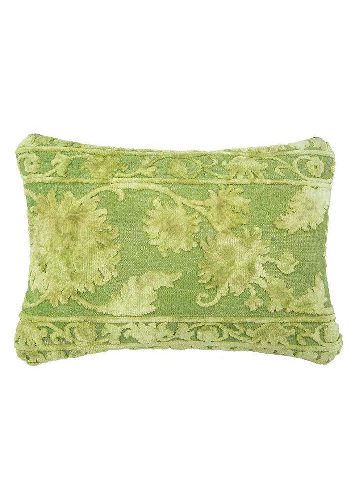 cushion green wool and silk Cushion Cover Rug - HeadShot