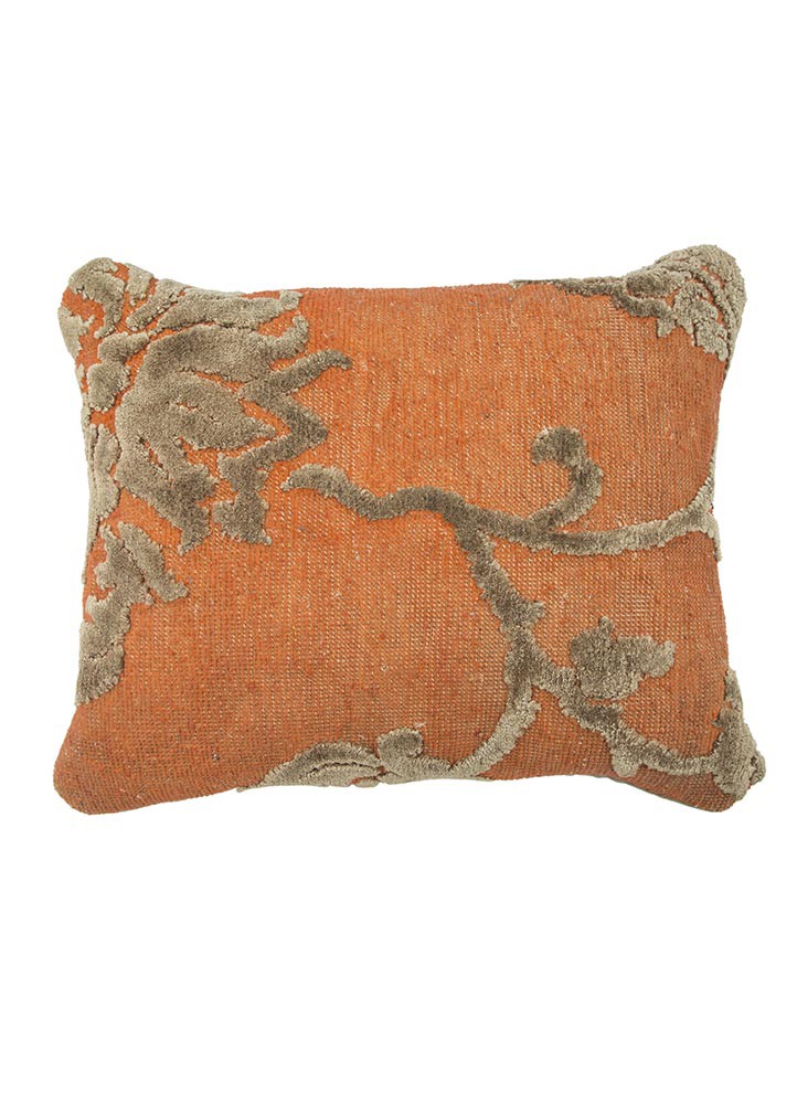  red and orange wool and viscose Cushion Cover Rug