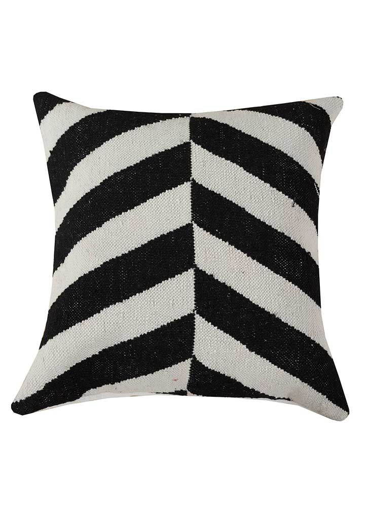 cushion grey and black wool Cushion Cover Rug - HeadShot