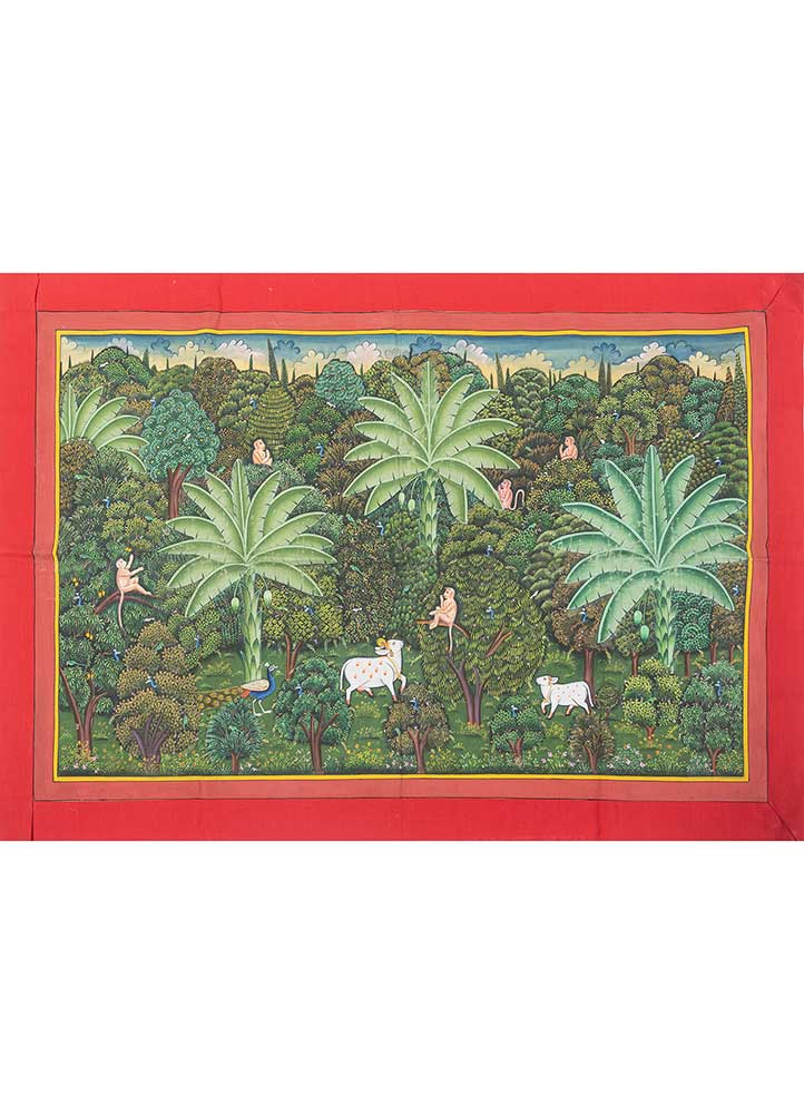 pichwai art green cotton ART WORK Rug - HeadShot