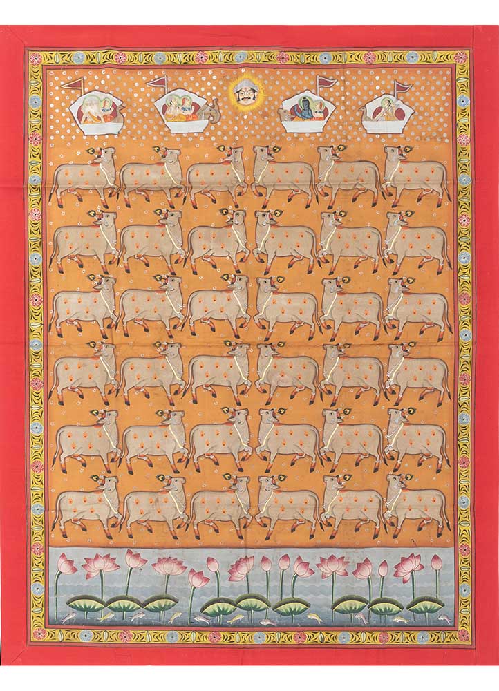 pichwai art red and orange cotton ART WORK Rug - HeadShot