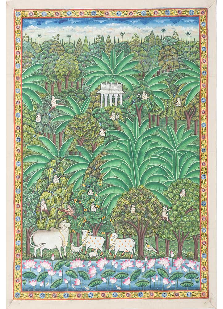 pichwai art green cotton ART WORK Rug - HeadShot