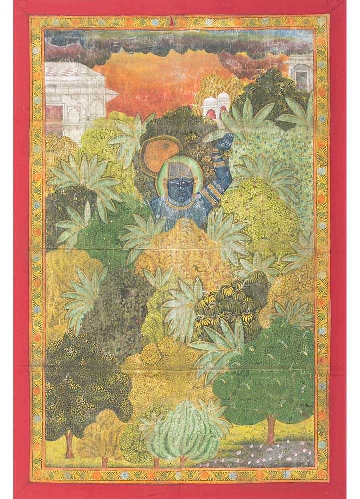 pichwai art green cotton ART WORK Rug - HeadShot