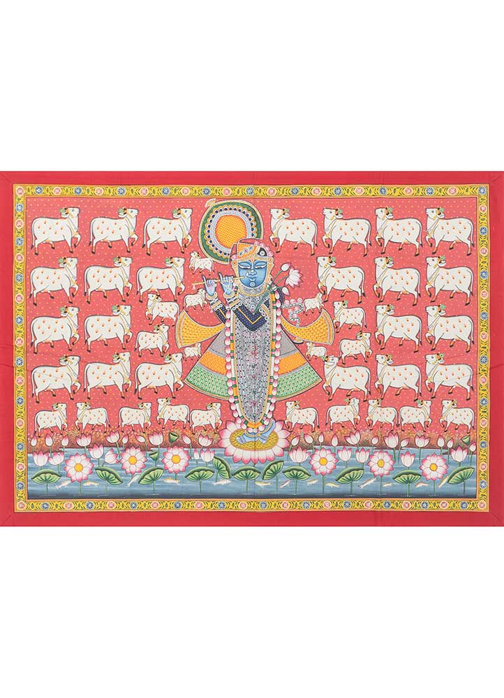 pichwai art red and orange cotton ART WORK Rug - HeadShot