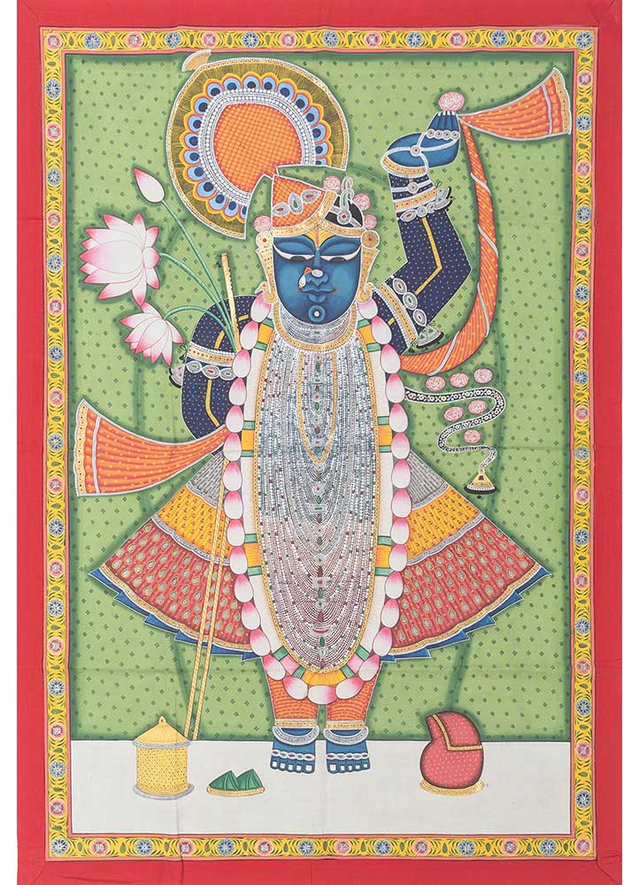 pichwai art green cotton ART WORK Rug - HeadShot