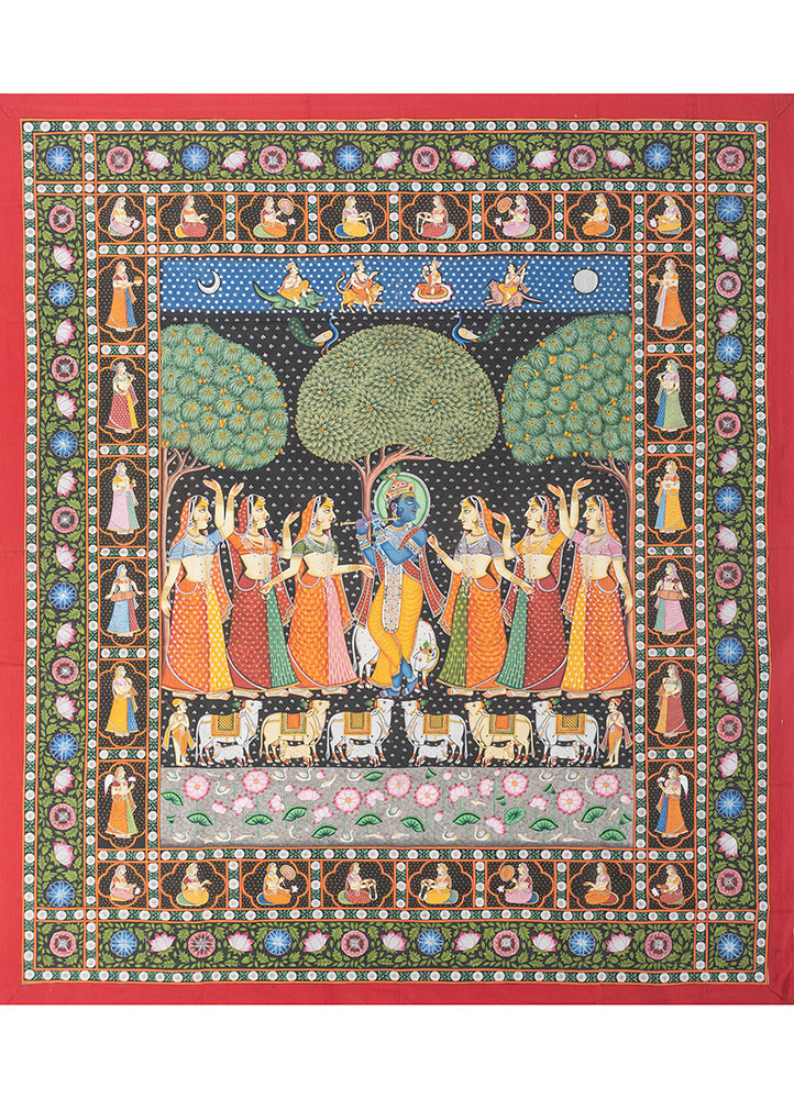 pichwai art grey and black cotton cloth ART WORK Rug - HeadShot pichwai art grey and black cotton cloth ART WORK Rug - HeadShot