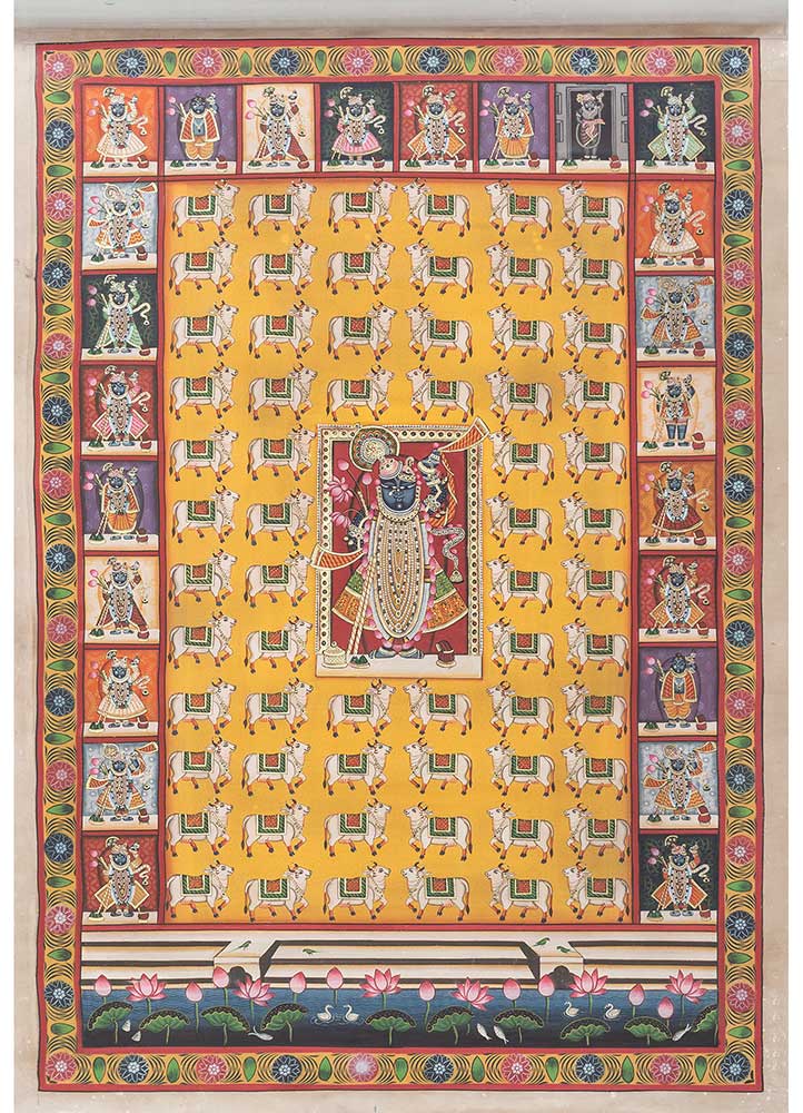 pichwai art red and orange cotton ART WORK Rug - HeadShot